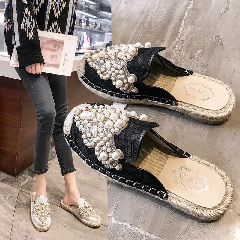 Женские туфли без задника Baotou, черные туфли на плоской подошве, большие размеры, весна-лето 
Женские туфли без задника Baotou, черные туфли на плоской подошве, большие размеры, весна-лето