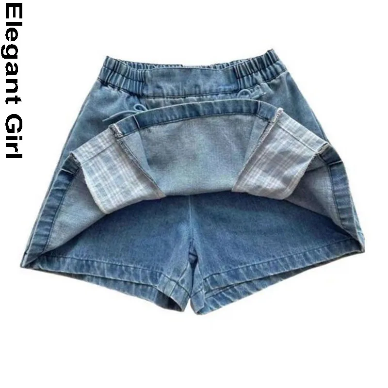 Summer Japanese Kawaii Mini Denim Skirt Women Patchwork Korean Fashion Sweet Split Skirt Shorts Bandage Casual Plaid Skirt 2021 
Summer Japanese Kawaii Mini Denim Skirt Women Patchwork Korean Fashion Sweet Split Skirt Shorts Bandage Casual Plaid Skirt 2021