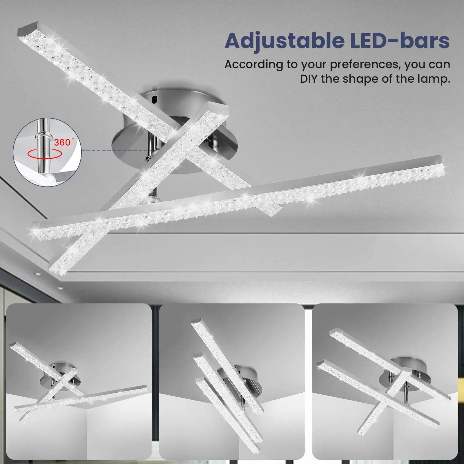 LED Three-head Cross Crystal Ceiling Lamp 24W 6000K 2640lm With Mounting Bracket Ceiling Chandelier Led Lights Bedroom Lighting
LED Three-head Cross Crystal Ceiling Lamp 24W 6000K 2640lm With Mounting Bracket Ceiling Chandelier Led Lights Bedroom Lighting