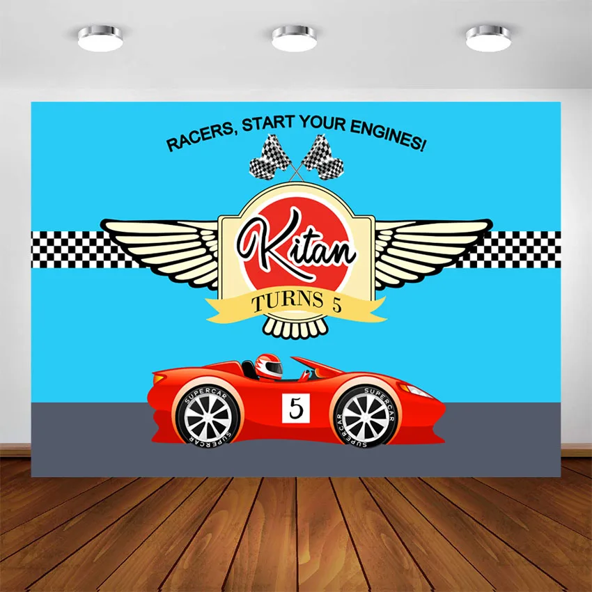 

Racing car Backdrop Customized Red Race Car Boy Racing Children Birthday Party Decorations Photo Background Photocall