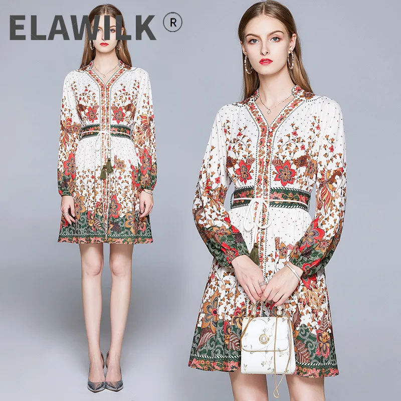 2021 Spring Summer runways floral print Long sleeves Dress Hot Fahion wemen's V-neck dress B880
2021 Spring Summer runways floral print Long sleeves Dress Hot Fahion wemen's V-neck dress B880