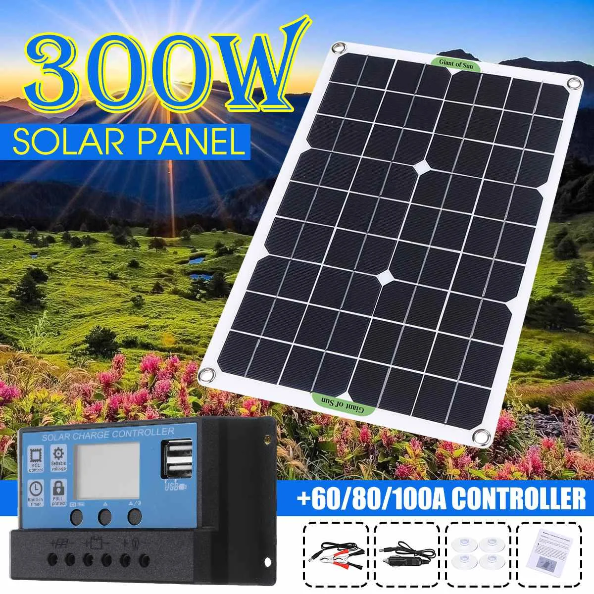 300W Solar Panel Kit Complete Dual 12V Dual USB With 60A/100A Solar Controller Solar Cells for Car Yacht RV Battery Charger
300W Solar Panel Kit Complete Dual 12V Dual USB With 60A/100A Solar Controller Solar Cells for Car Yacht RV Battery Charger