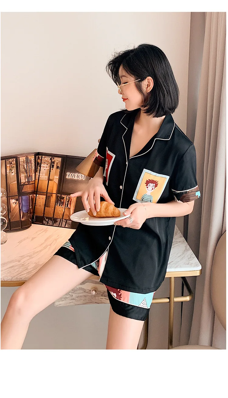 Women Pajamas 2PCS Set Lady Satin Cartoon Sleepwear Sexy Cute Nightshirt Lounge Causal Wear Nightshirt Shorts Femme Pyjama
Women Pajamas 2PCS Set Lady Satin Cartoon Sleepwear Sexy Cute Nightshirt Lounge Causal Wear Nightshirt Shorts Femme Pyjama