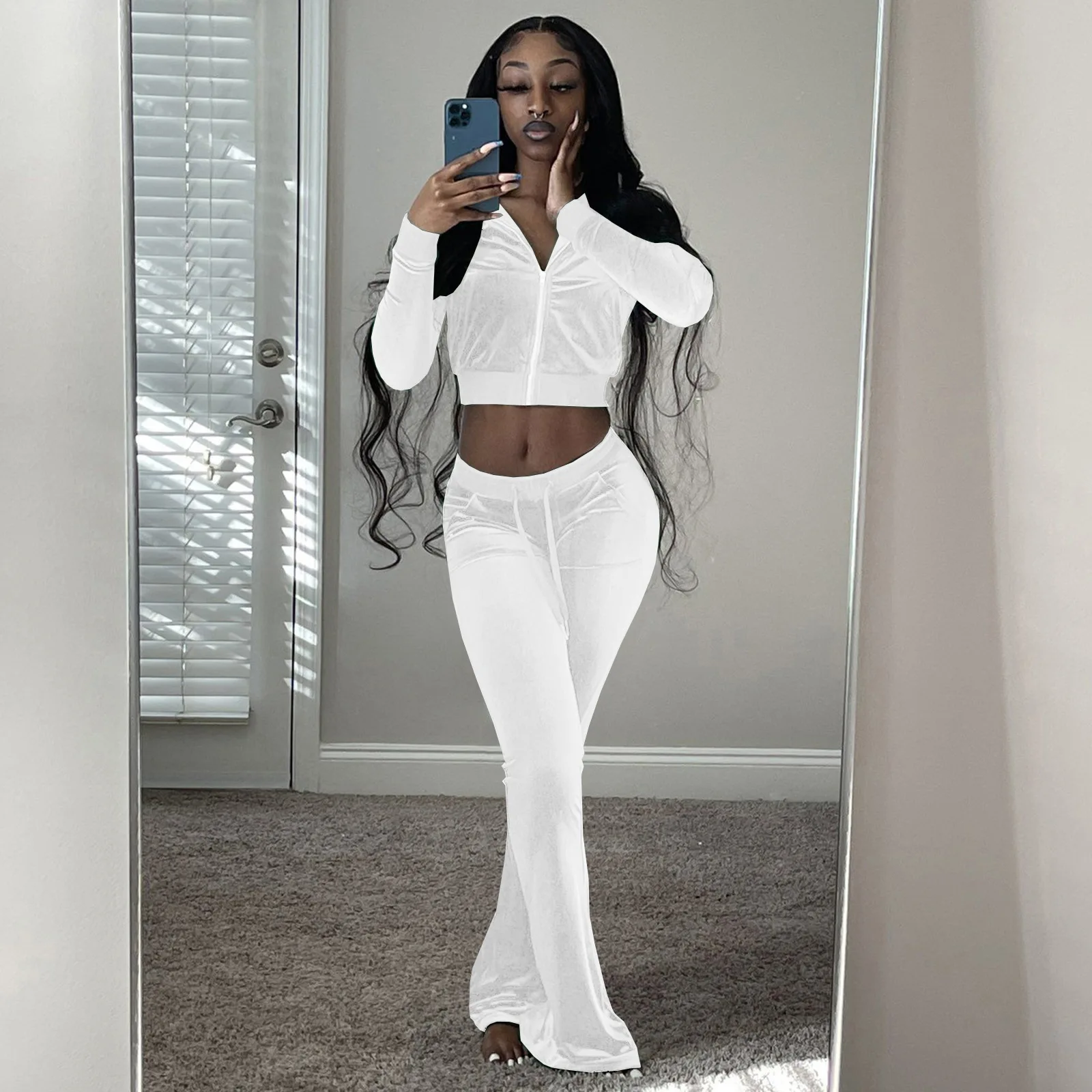 Women's two-piece solid color cardigan long-sleeved sexy nude leisure sports suit women
Women's two-piece solid color cardigan long-sleeved sexy nude leisure sports suit women