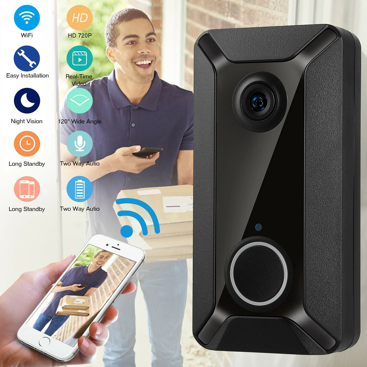 Rainproof Wireless Doorbell Wi-Fi Smart Video Intercom Doorbell 720P HD PIR DoorbellS Support 2.4G WiFi
Rainproof Wireless Doorbell Wi-Fi Smart Video Intercom Doorbell 720P HD PIR DoorbellS Support 2.4G WiFi