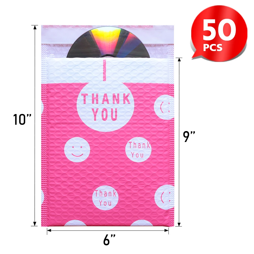 

50PCS 4X7'' 6X9'' Small Black Polka Dots Poly Thank You Self Sealing Bubble Mailers Padded Mailing Envelopes Bowknot Design