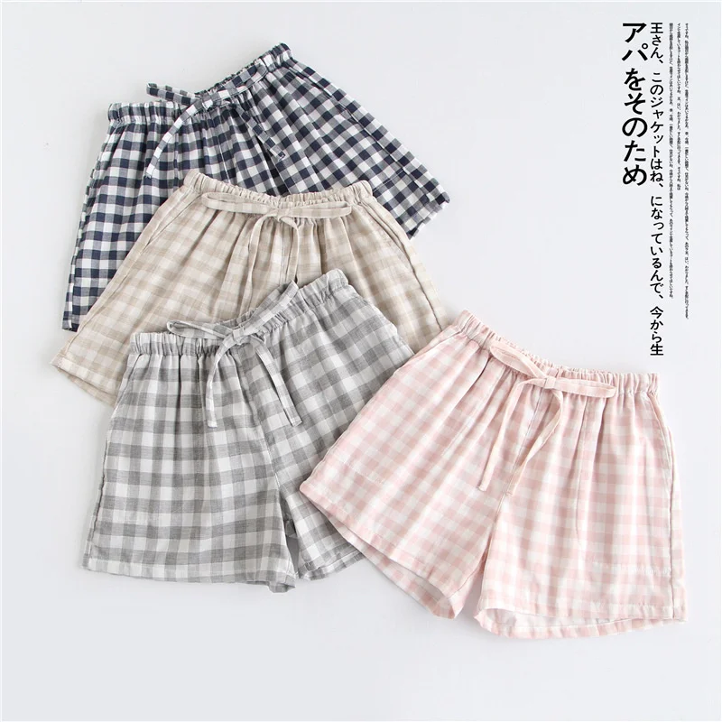 Couple pajamas summer cotton gauze shorts Japanese style simple elastic waist casual large size lattice men and women home pants
Couple pajamas summer cotton gauze shorts Japanese style simple elastic waist casual large size lattice men and women home pants