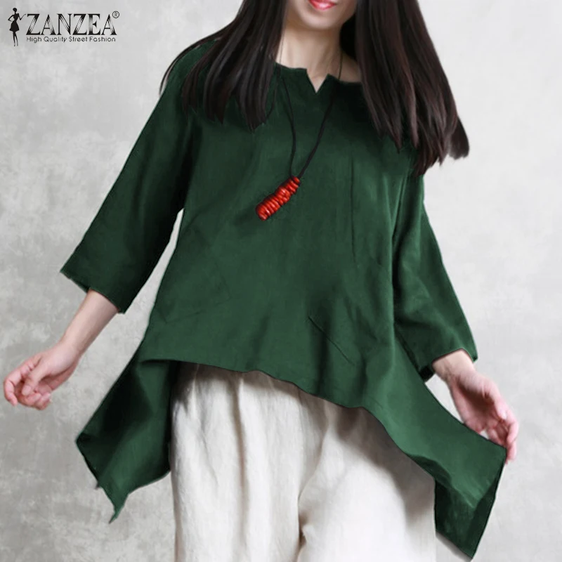 2022 Summer Blouse ZANZEA Women Elegant O Neck 3/4 Sleeve Tunic Tops Oversized Solid Asymmetrical Blouses Female Loose OL Blusas
2022 Summer Blouse ZANZEA Women Elegant O Neck 3/4 Sleeve Tunic Tops Oversized Solid Asymmetrical Blouses Female Loose OL Blusas