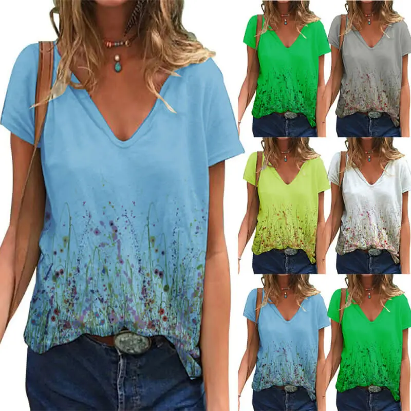 Women t Shirt V Neck Floral Print Top Summer T-Shirt Short Sleeve Ladies Top Casual Loose Harajuku t Shirt Vintage Tees
Women t Shirt V Neck Floral Print Top Summer T-Shirt Short Sleeve Ladies Top Casual Loose Harajuku t Shirt Vintage Tees