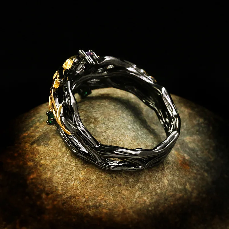 Charm Female Purple Green Crystal Ring Vintage 14KT Black Gold Wedding Ring Promise Bridal Bird Engagement Rings For Women
Charm Female Purple Green Crystal Ring Vintage 14KT Black Gold Wedding Ring Promise Bridal Bird Engagement Rings For Women