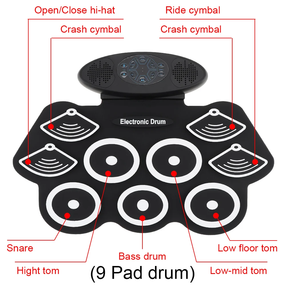 9 Pads Electronic Roll up Thicken Silicone Drum Double Speakers Stereo Electric Drum Kit with Drumsticks and Sustain Pedal
9 Pads Electronic Roll up Thicken Silicone Drum Double Speakers Stereo Electric Drum Kit with Drumsticks and Sustain Pedal