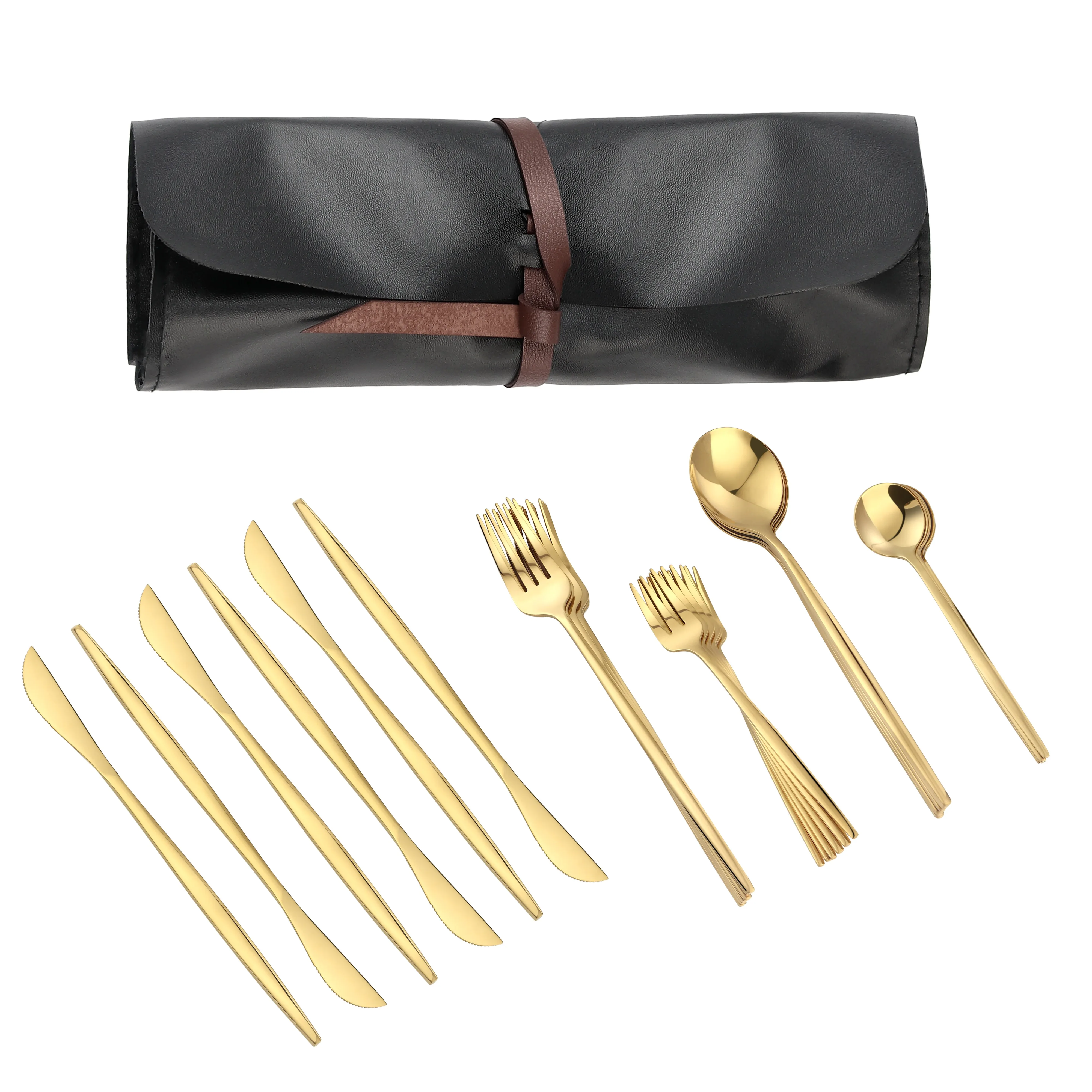 30PCs Stainless Steel Gold Dinnerware Set Western style Knife Fork Spoon Flatware Cutlery With PU Leather Bag Tableware Set
30PCs Stainless Steel Gold Dinnerware Set Western style Knife Fork Spoon Flatware Cutlery With PU Leather Bag Tableware Set