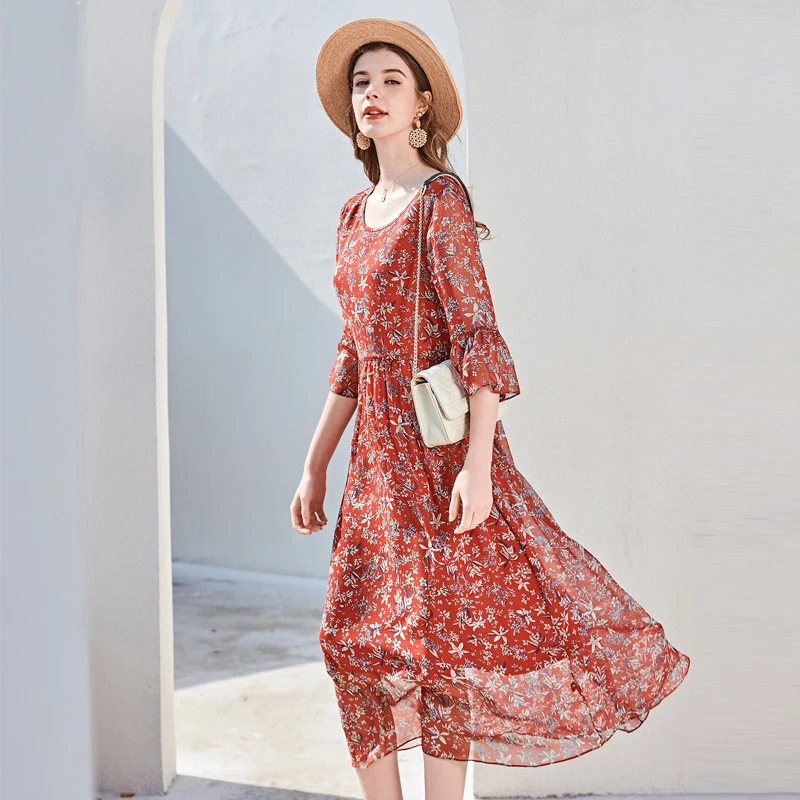 100% Silk Women's Runway Dresses O Neck Half Sleeves Ruched Printed Fashion Holiday Dresses
100% Silk Women's Runway Dresses O Neck Half Sleeves Ruched Printed Fashion Holiday Dresses