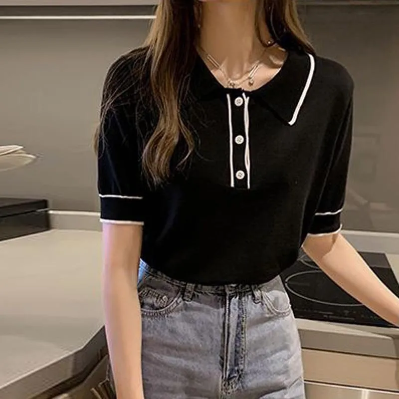 Women's Summer Sweet Polo Collar Ice Silk Sweater Women's Short-sleeved T-shirt Loose Shirt Bottoming Shirt
Women's Summer Sweet Polo Collar Ice Silk Sweater Women's Short-sleeved T-shirt Loose Shirt Bottoming Shirt