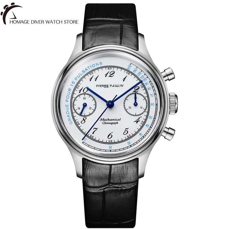 

Merkur Men's Pilot Watch 38mm White Enamel Dial Blue Pointer Acrylic Glass Chronograph Function Hand Winding Movement Watches