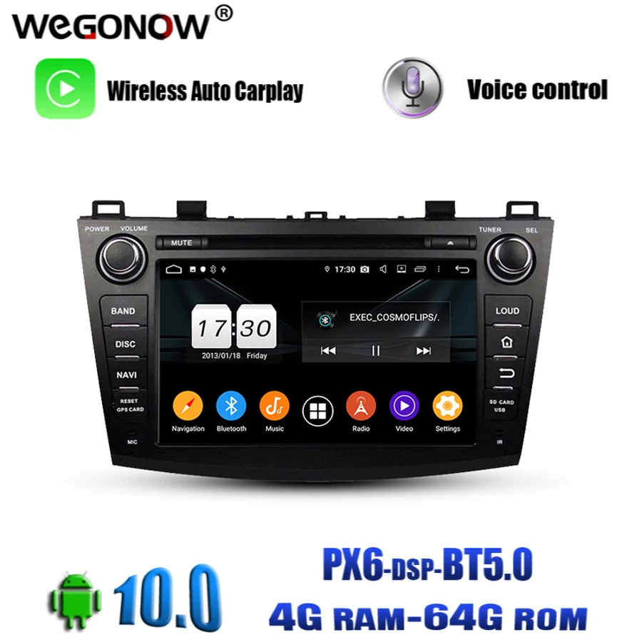 Фото Автомобильный мультимедийный DVD плеер PX6 DSP Android 9. 0 4 Гб + 64 ПЗУ 8 ядер GPS navi map RDS радио
