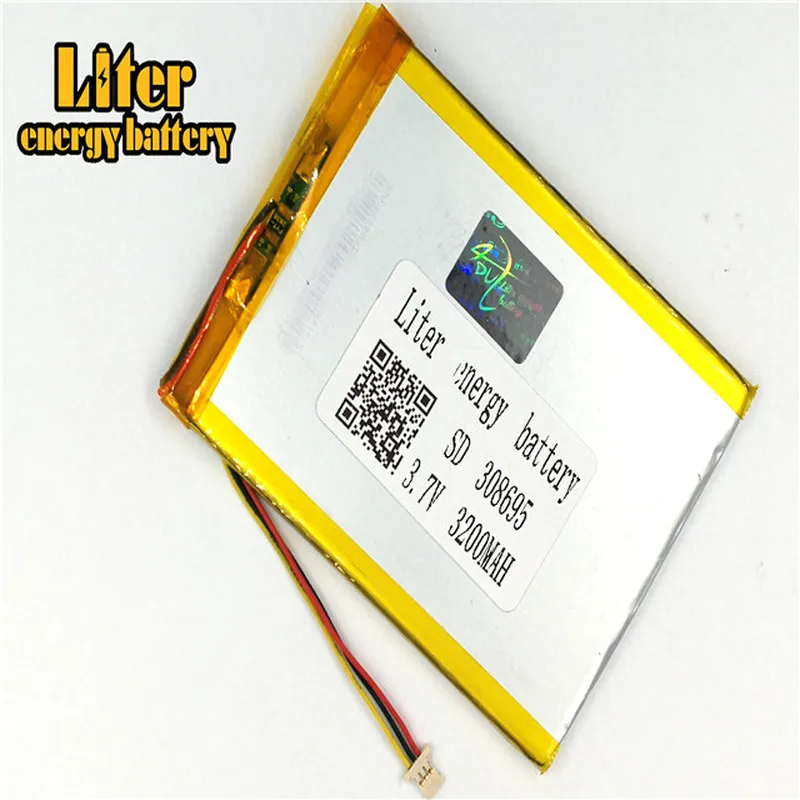 

1,0 мм 3pin разъем 308695 3,7 в 3200 мАч планшетный ПК аккумулятор lipo перезаряжаемые литий-ионные полимерные батареи