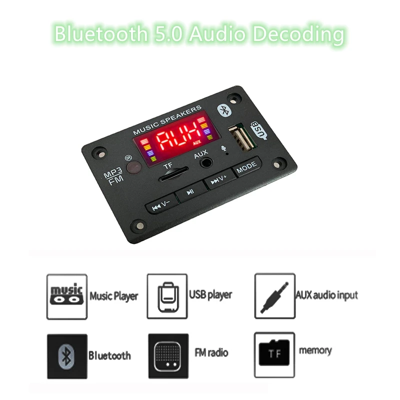 High Quality 5V 12V Bluetooth-compatible 5.0 Music MP3 Player Decoder Hands-free Board Car FM Radio Module Support TF USB AUX
High Quality 5V 12V Bluetooth-compatible 5.0 Music MP3 Player Decoder Hands-free Board Car FM Radio Module Support TF USB AUX