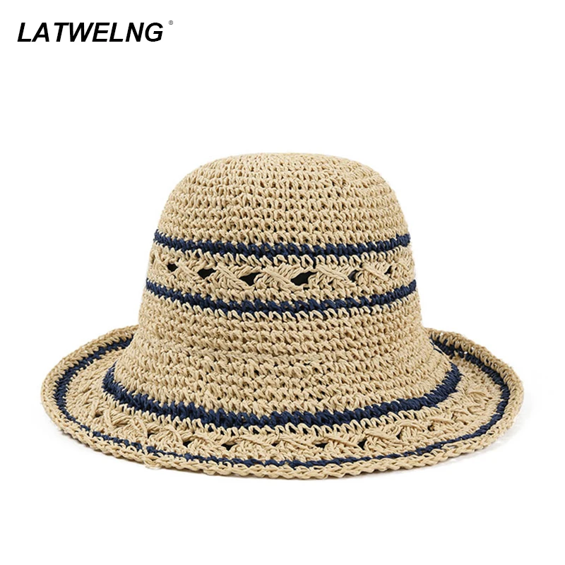 Spring Summer Stripe Sun Hats For Women Hand Crocheted Paper Bucket Foldable Ladies Beach Hat Vacation
Spring Summer Stripe Sun Hats For Women Hand Crocheted Paper Bucket Foldable Ladies Beach Hat Vacation