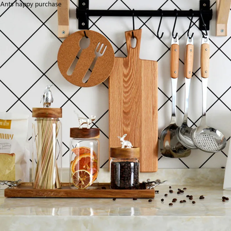Nordic Glass Jar Heat-resistant Honey Lemon Milk Bottle with Wooden Cover Animal Sealed Storage Tank Kitchen Food | Дом и сад