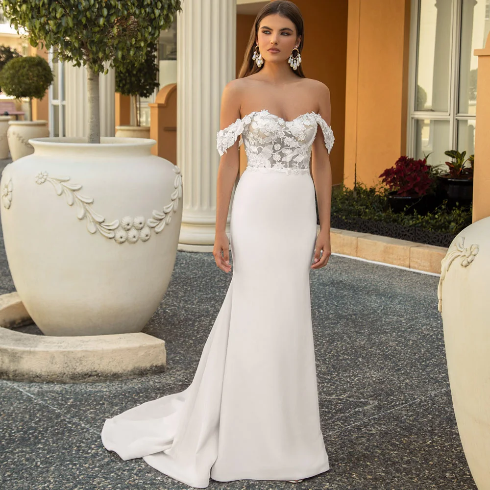 Detachabale Off Shoulder Sweetheart Mermaid Bridal Gowns Illusion Lace Applique Backless Sweep Train Wedding Dress
Detachabale Off Shoulder Sweetheart Mermaid Bridal Gowns Illusion Lace Applique Backless Sweep Train Wedding Dress