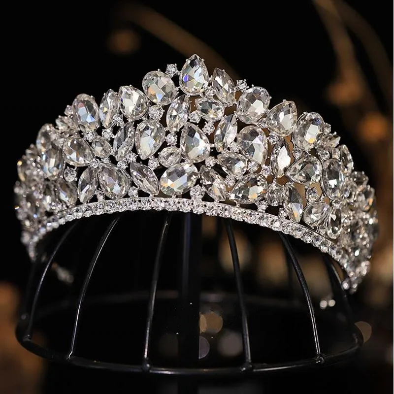 

Baroque Luxury Big Rhinestone Round Bridal Tiaras Crowns Bling Crystal Pageant Diadem Bride Headbands Wedding Hair Accessories
