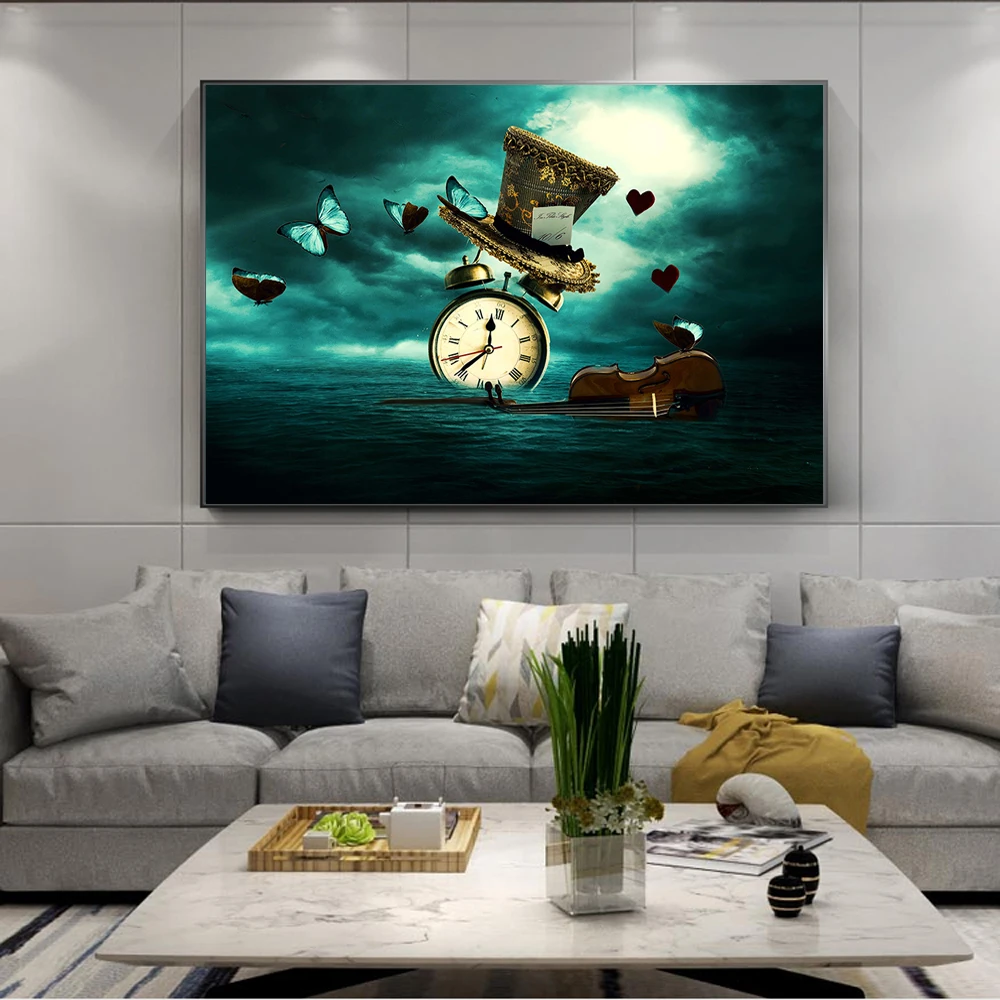 Clock Violin Butterfly Hat Creative Art Canvas Print Painting Abstract Weird Surrealism Wall Picture Home Decoration Poster
Clock Violin Butterfly Hat Creative Art Canvas Print Painting Abstract Weird Surrealism Wall Picture Home Decoration Poster