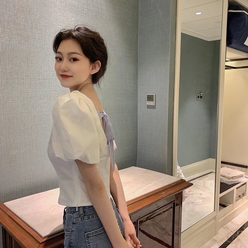 Summer Sweet Style Bow Women's Clothing Puff Sleeve Shirts Fashion Brand White Blouses Slim Crop Top Korean Clothes New
Summer Sweet Style Bow Women's Clothing Puff Sleeve Shirts Fashion Brand White Blouses Slim Crop Top Korean Clothes New