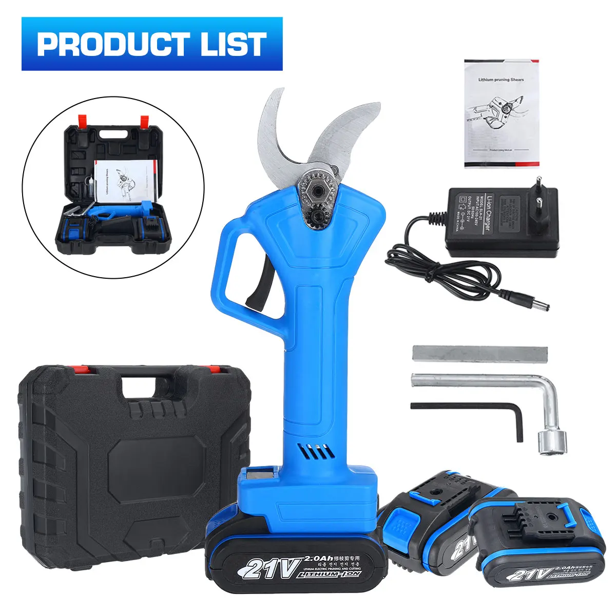 21V 1500W 35mm Wireless Electric Pruner Rechargeable Pruning Shear Efficient Fruit Tree Pruning Branches Cutter with 2x Battery
21V 1500W 35mm Wireless Electric Pruner Rechargeable Pruning Shear Efficient Fruit Tree Pruning Branches Cutter with 2x Battery