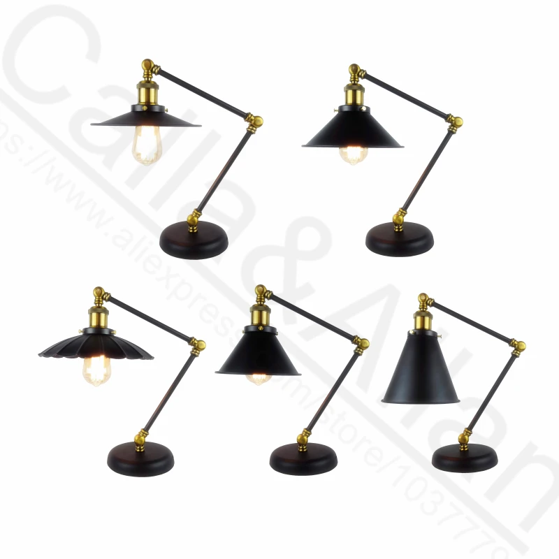 Черная металлическая регулируемая настольная лампа, промышленная латунная готовая керамическая лампа Эдисона с нитью накаливания, декоративная настольная лампа в стиле лофт