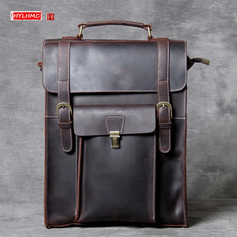 HANSOMFY Retro Genuine Leather Men's Backpack laptop Bag Real Leather Shoulder Bag Male schoolbag Men Lock Travel Backpacks Orig
HANSOMFY Retro Genuine Leather Men's Backpack laptop Bag Real Leather Shoulder Bag Male schoolbag Men Lock Travel Backpacks Orig
