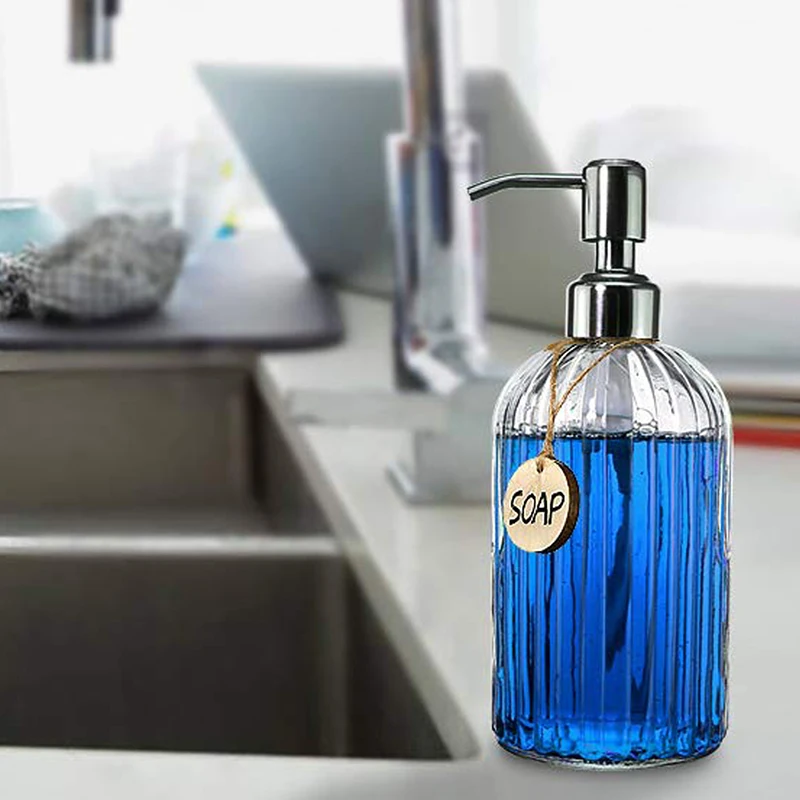 

Glass Soap Dispenser with Rust Proof Stainless Steel Pump, Refillable Liquid Hand Soap Dispenser for Bathroom, Kitchen Soap Disp