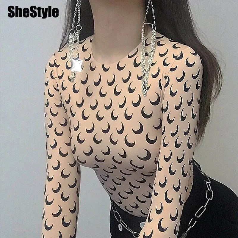 Shstyle печатный облегающий сексуальный костюм для женщин 2019 длинный рукав Осень
