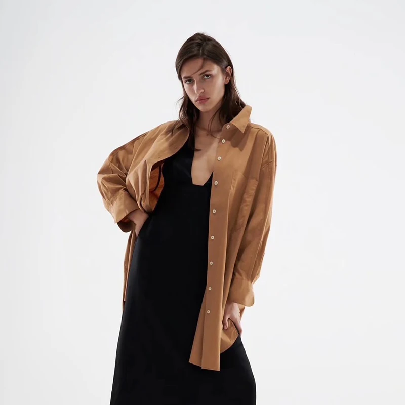 Unizera 2021 Za Женская Осенняя новая однотонная универсальная свободная повседневная женская рубашка из поплина с длинным рукавом
Unizera 2021 Za Женская Осенняя новая однотонная универсальная свободная повседневная женская рубашка из поплина с длинным рукавом