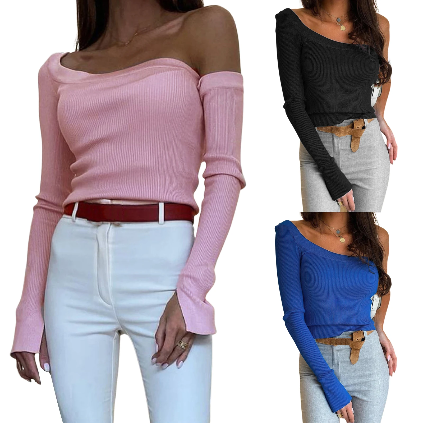 Women Clothing Casual Long Sleeve Knitted Tops Fashion Solid Color Irregular Off-shoulder Slim Fit Knitwear T-shirts
Women Clothing Casual Long Sleeve Knitted Tops Fashion Solid Color Irregular Off-shoulder Slim Fit Knitwear T-shirts