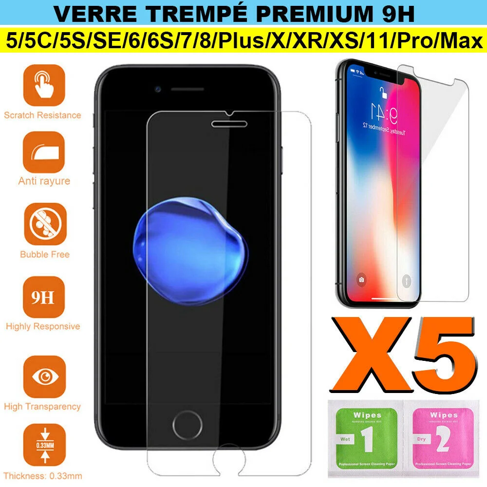 Vitre verre trempe film protection d'cran For iPhone SE/6S/7/8/X/XR/12/11/Pro Max
Vitre verre trempe film protection d'cran For iPhone SE/6S/7/8/X/XR/12/11/Pro Max