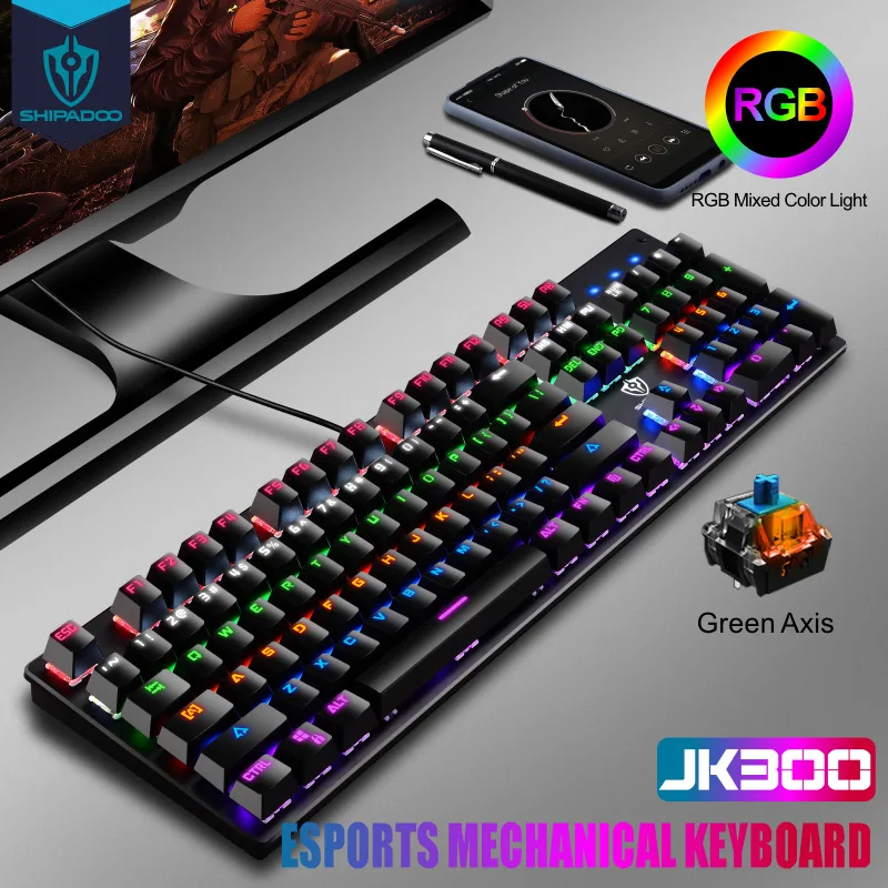 Luminous Mechanical Keyboard USB RGB Gaming Keyboard 104 Keys Without Punch Green Axis Punk Mechanical Gaming Keyboard In Stock
Luminous Mechanical Keyboard USB RGB Gaming Keyboard 104 Keys Without Punch Green Axis Punk Mechanical Gaming Keyboard In Stock