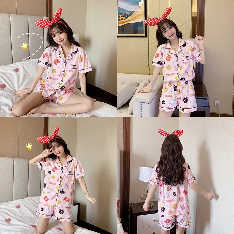 Sailor moon Summer Women Pajamas Cartoon Sleepwear Women's Cotton Ladies Lovely Home Clothes Femme Two Piece Set
Sailor moon Summer Women Pajamas Cartoon Sleepwear Women's Cotton Ladies Lovely Home Clothes Femme Two Piece Set