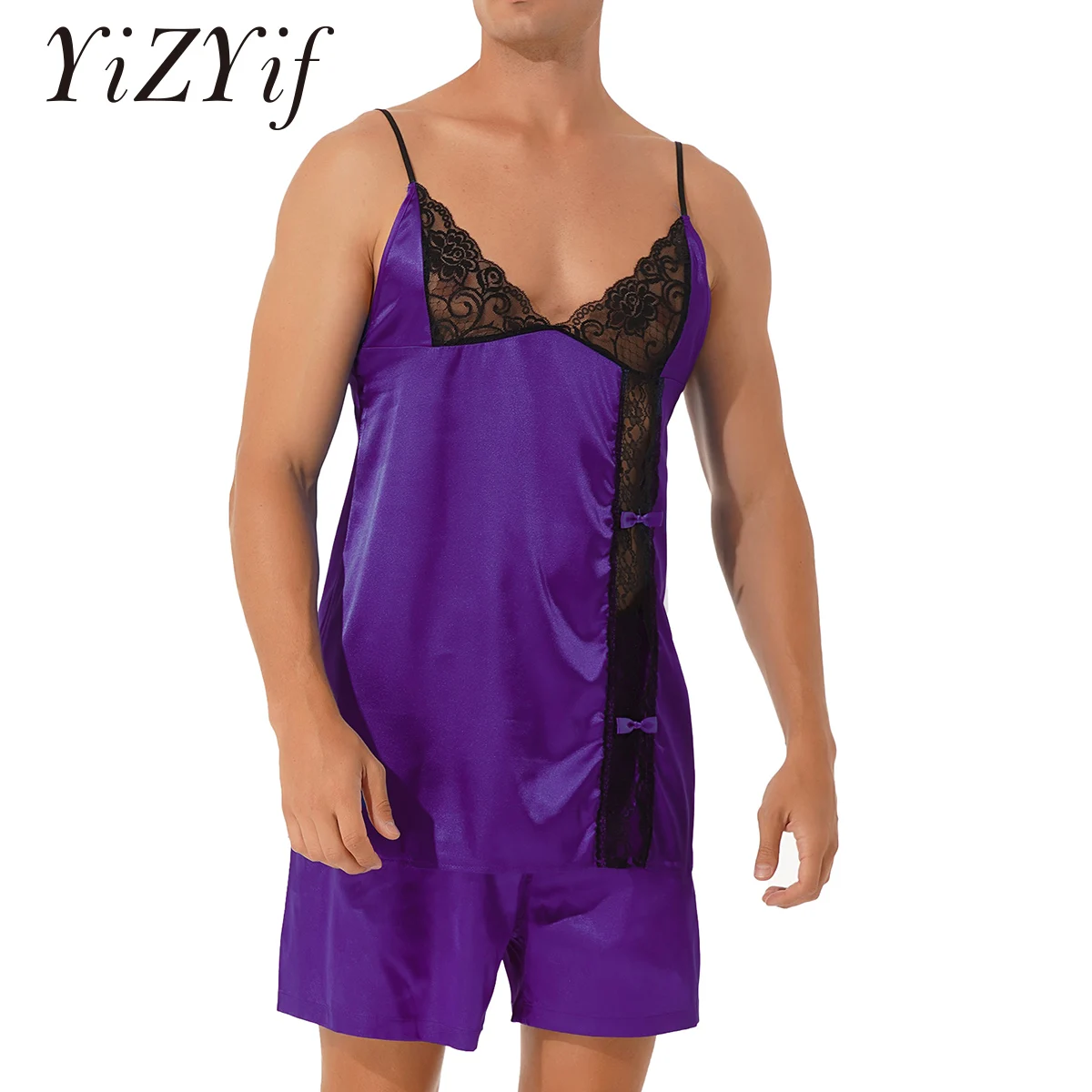 Mens Pajama Suit Satin Lace Pajamas Sets See-through Patchwork Sissy Nightwear Sleepwear Adjustable Spaghetti Vest Tops Shorts
Mens Pajama Suit Satin Lace Pajamas Sets See-through Patchwork Sissy Nightwear Sleepwear Adjustable Spaghetti Vest Tops Shorts