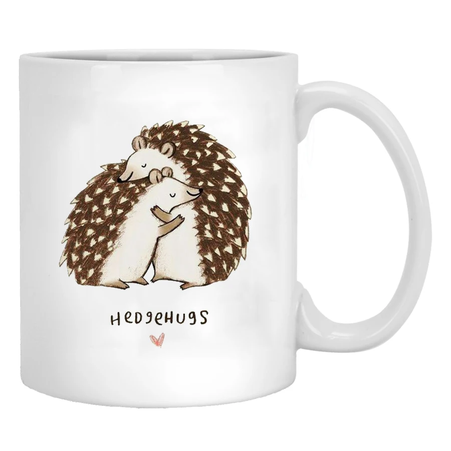 Funny Hedgehog Love Coffee Mug Cup Hug Tea Mugs Cups Lid Spoon Anniversary Valentine Wedding Wife Husband Gift | Дом и сад