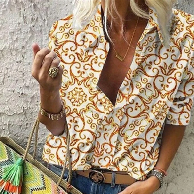 New Women Blouses Ladies Tops Vintage Print Elegant Work Office Shirt Female Tops Loose Turn-Down Collar Stylish Women's Shirts
New Women Blouses Ladies Tops Vintage Print Elegant Work Office Shirt Female Tops Loose Turn-Down Collar Stylish Women's Shirts