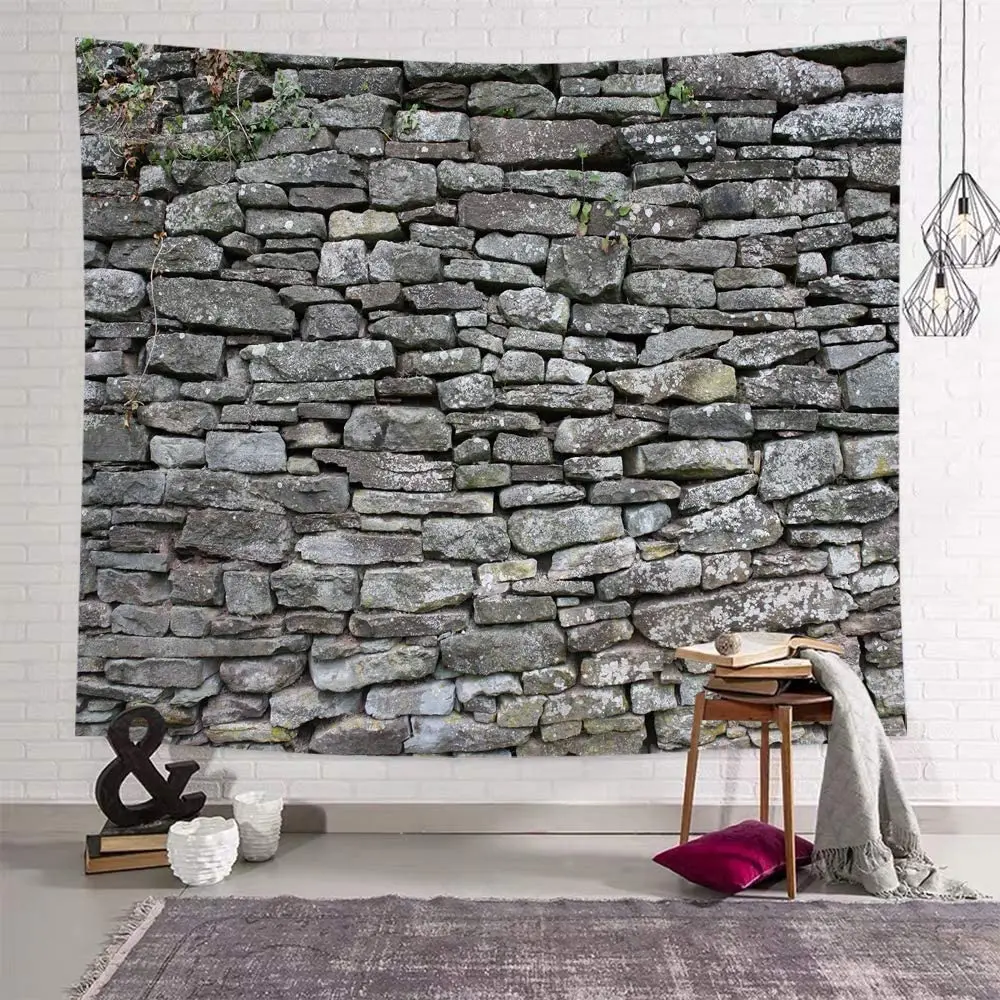 

Grey Stone Wall Hanging Vintage Tapestry Polyester Print for Livingroom Bedroom Home Dorm Décor