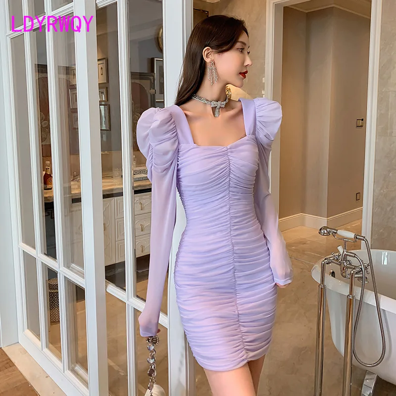 LDYRWQY Fall 2021 new female design sense slim bag hip folds puff sleeve mesh dress
LDYRWQY Fall 2021 new female design sense slim bag hip folds puff sleeve mesh dress