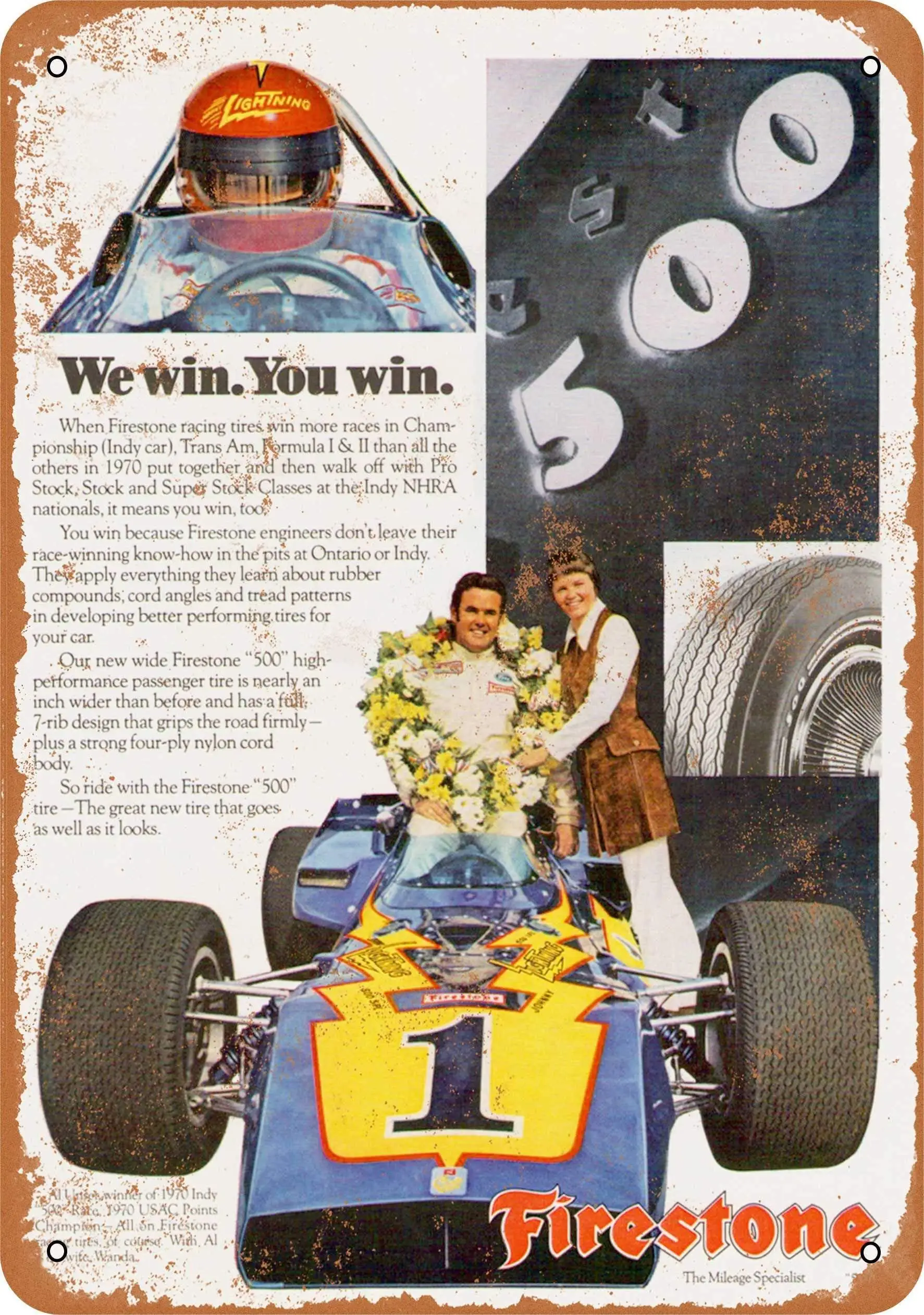 SLALL 1971 Al Unser Firestone Tires Retro Street Sign Household Metal Tin Sign Bar Cafe Car Motorcycle Garage Decoration
SLALL 1971 Al Unser Firestone Tires Retro Street Sign Household Metal Tin Sign Bar Cafe Car Motorcycle Garage Decoration