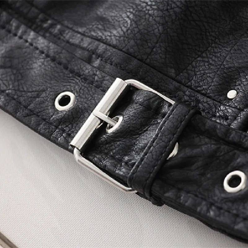 New Women Spring Black Faux Leather Jackets Embroidery Rivet Motor Biker Jacket With Belt Autumn PU Leather Coat Women D81
New Women Spring Black Faux Leather Jackets Embroidery Rivet Motor Biker Jacket With Belt Autumn PU Leather Coat Women D81