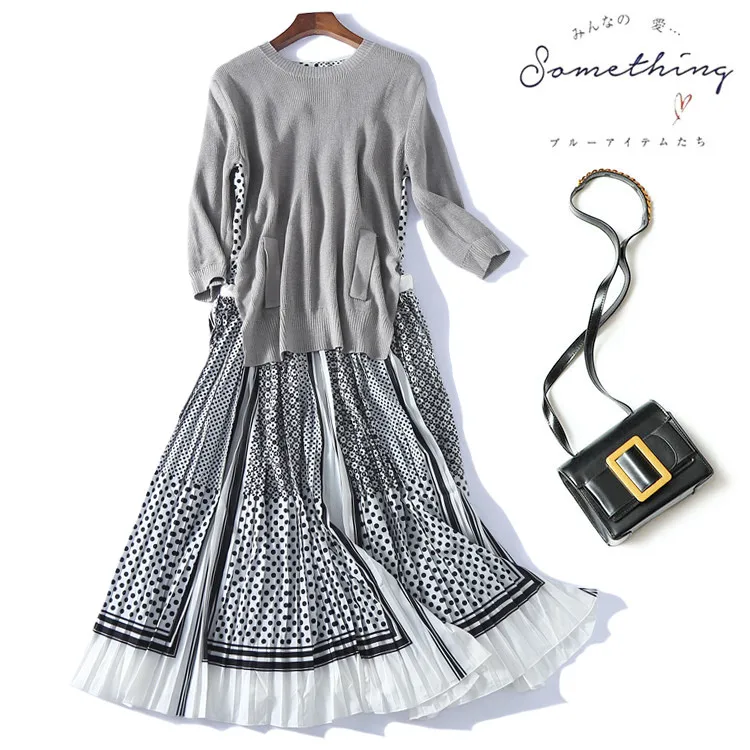 end New spring high Japanese women s long sleeves show thin knitting splicing dots fake two piece dress long
end New spring high Japanese women s long sleeves show thin knitting splicing dots fake two piece dress long