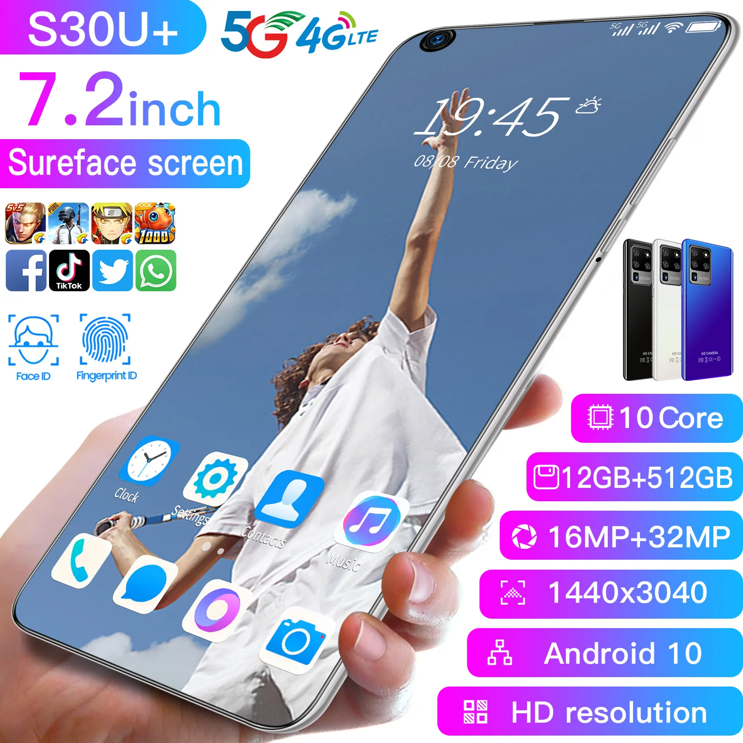 2021 S30U+ 7.2 Inch 12+512GB 16+32MP Andriod 10 Face ID 1440*3040 Andriod Smart Phone Fingerprint Unlock Cellphone
2021 S30U+ 7.2 Inch 12+512GB 16+32MP Andriod 10 Face ID 1440*3040 Andriod Smart Phone Fingerprint Unlock Cellphone