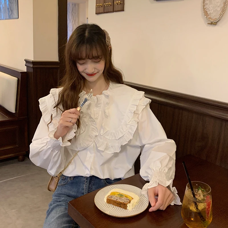 2021 Spring Autumn Doll Collar Female Shirt French Sweet Puff Sleeve Ladies Top New Fashion Simple Solid Buttoned Blusas
2021 Spring Autumn Doll Collar Female Shirt French Sweet Puff Sleeve Ladies Top New Fashion Simple Solid Buttoned Blusas