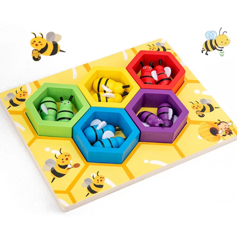 

50LE Beehive Game Childhood Color Cognitive Clip Small Bee Toy Wooden Leaning Educatinal Toys Children Montessori Early Educa