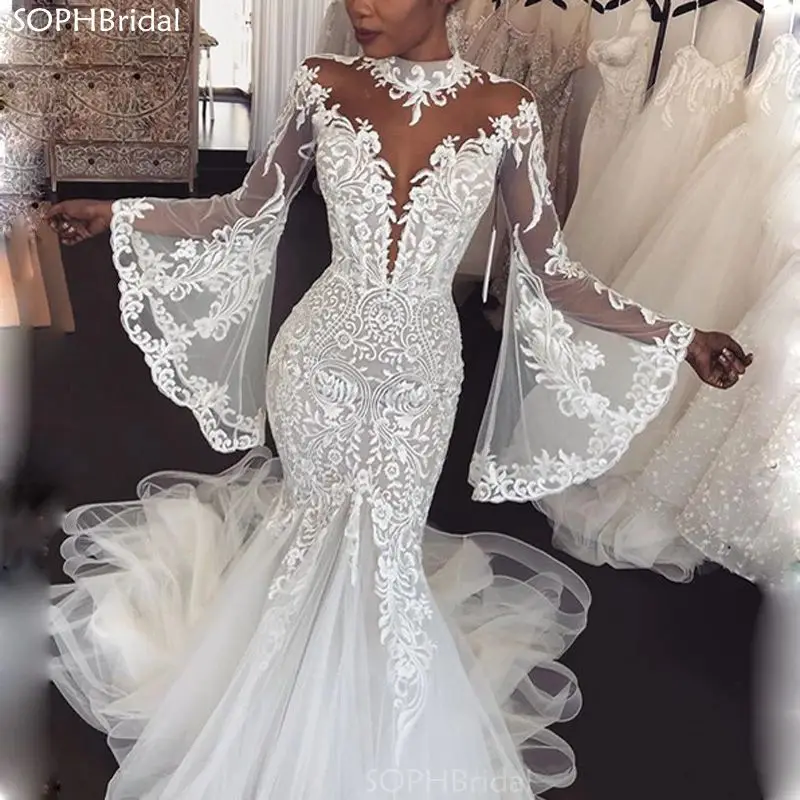New Arrival Dubai Arabic High Neck Mermaid Wedding Dresses Appliques Lace Full Sleeves Bridal Dress Vestido de Novia
New Arrival Dubai Arabic High Neck Mermaid Wedding Dresses Appliques Lace Full Sleeves Bridal Dress Vestido de Novia